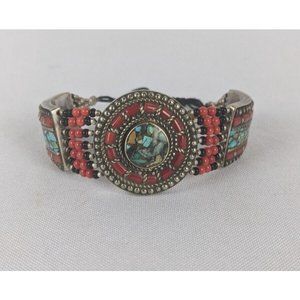 Vintage tibetan silver bangle - Gem